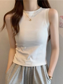 莫代尔2025季新款宽肩背心吊带女修身遮副乳无袖圆领T恤女上衣